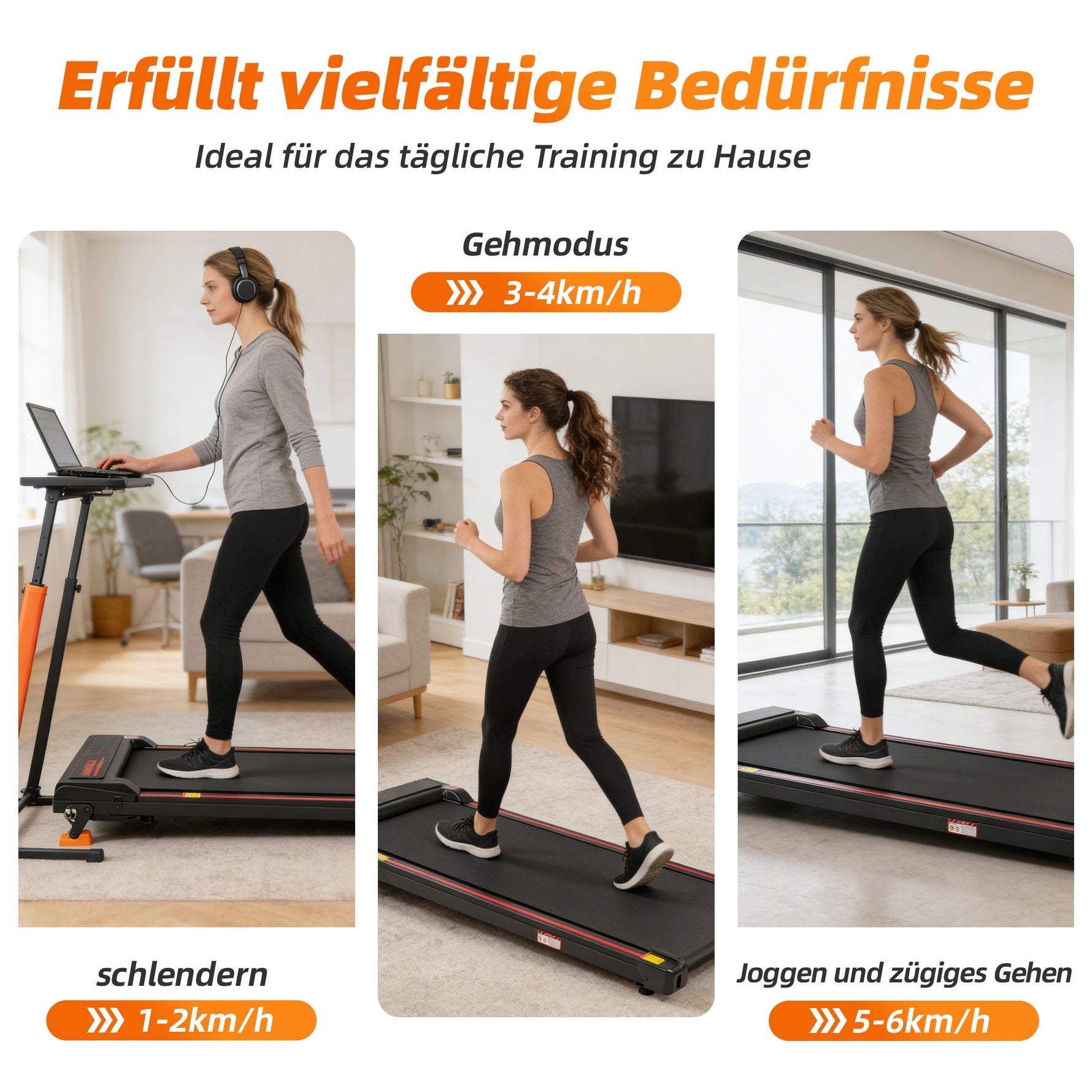 Walking Pad Treadmill, 1-6 km/h Electric 2-in-1 with App and LED Display, Incline Adjustment