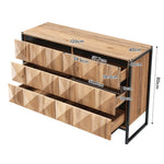 Sideboard & Chest of Drawers, Metal Legs, Raised Doors, Black and Natural Wood