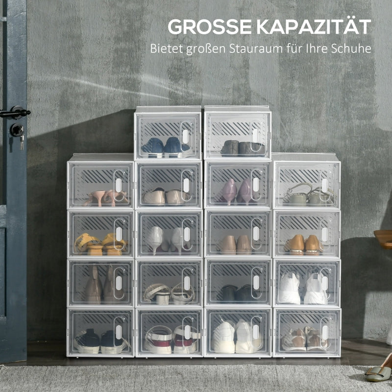 Modular Shoe Storage Boxes, 18-pack, Transparent Doors