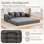 Sofa Foldable Metal Frame with 3 Cushions Side Pockets Dark Grey