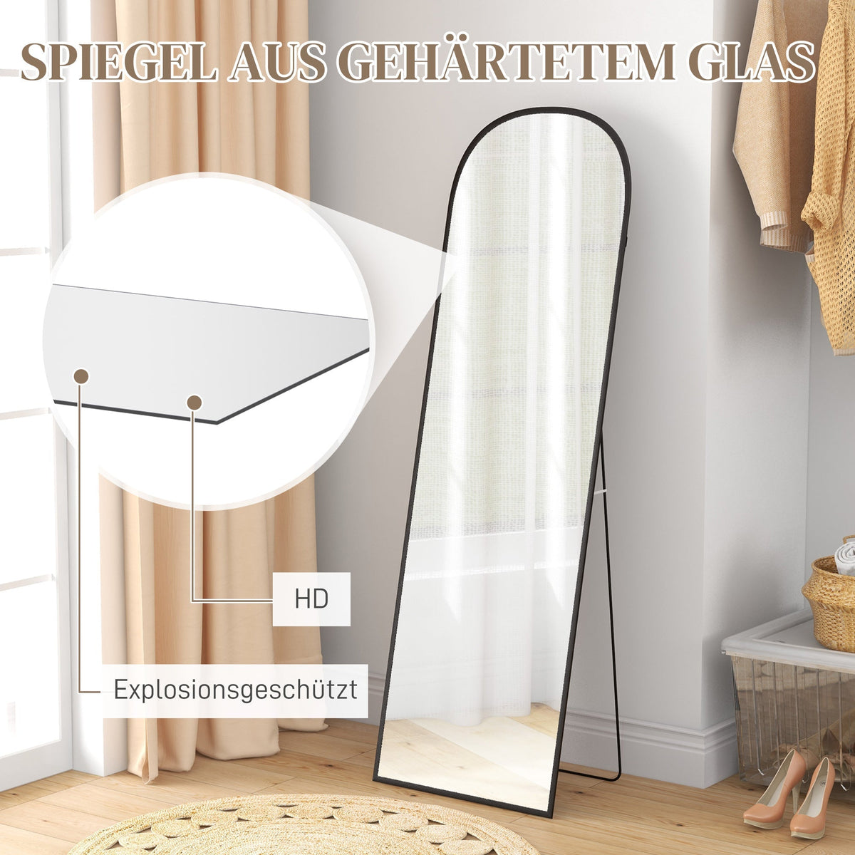 Full Length Mirror, Standing, Aluminum Alloy Frame, Black
