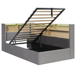 Daybed with Hydraulic Storage, LED and USB, Grey Velvet