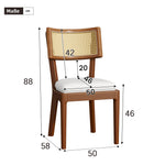 6 Solid Wood Dining Chairs Rattan Backrests Linen - Walnut