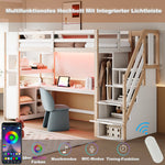 Wooden Loft Bed 90x200cm Wardrobe Desk Storage Stairs LED Sockets Wood Color