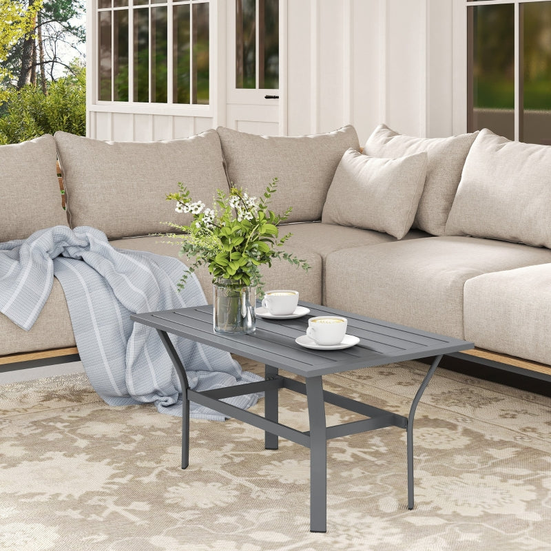 Side Table, Slat Design Weatherproof Outdoor, Metal Dark Gray