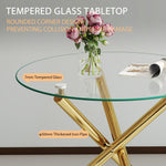 Round Dining Table Tempered Glass Top Gold Legs 80x80cm