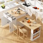 Extendable Bar Table Storage 2 Drawers Side Shelves - White
