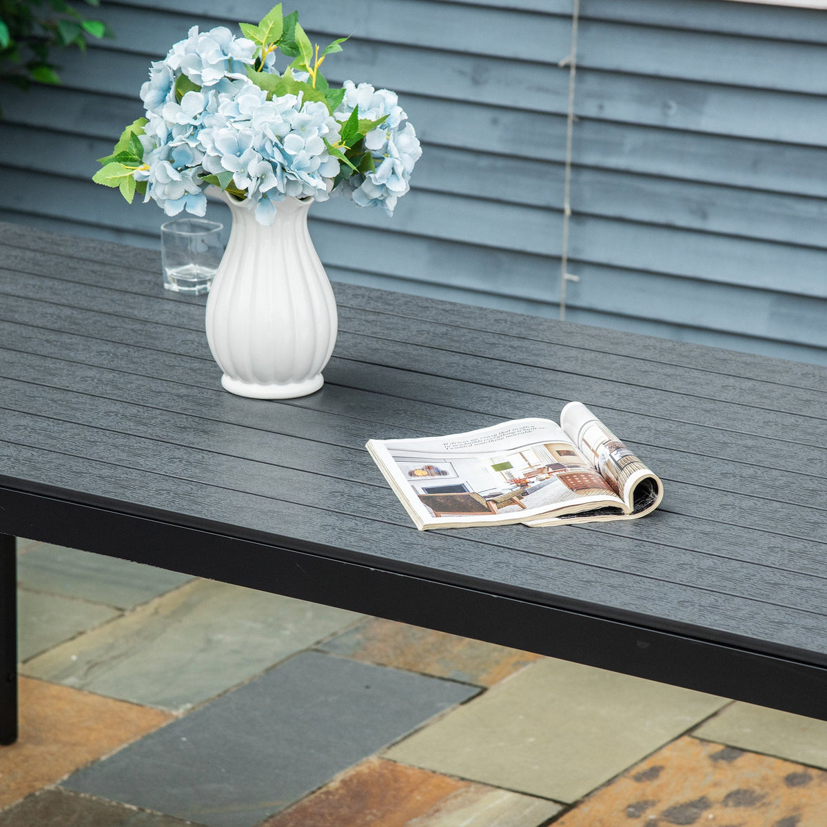 Aluminum Garden Table Weatherproof Wood-Plastic Composite Black