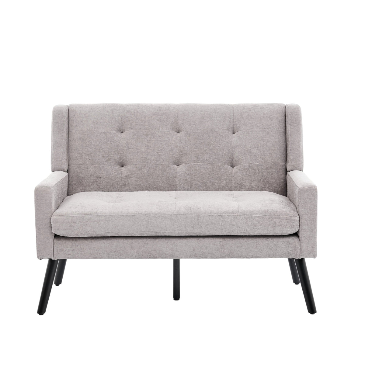 2-Seater Linen Bench with Button Tufting and Solid Wood Legs, Natural Linen