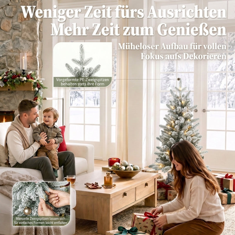 Artificial Christmas Tree 90cm, 50 LED Lights & Snow, Green