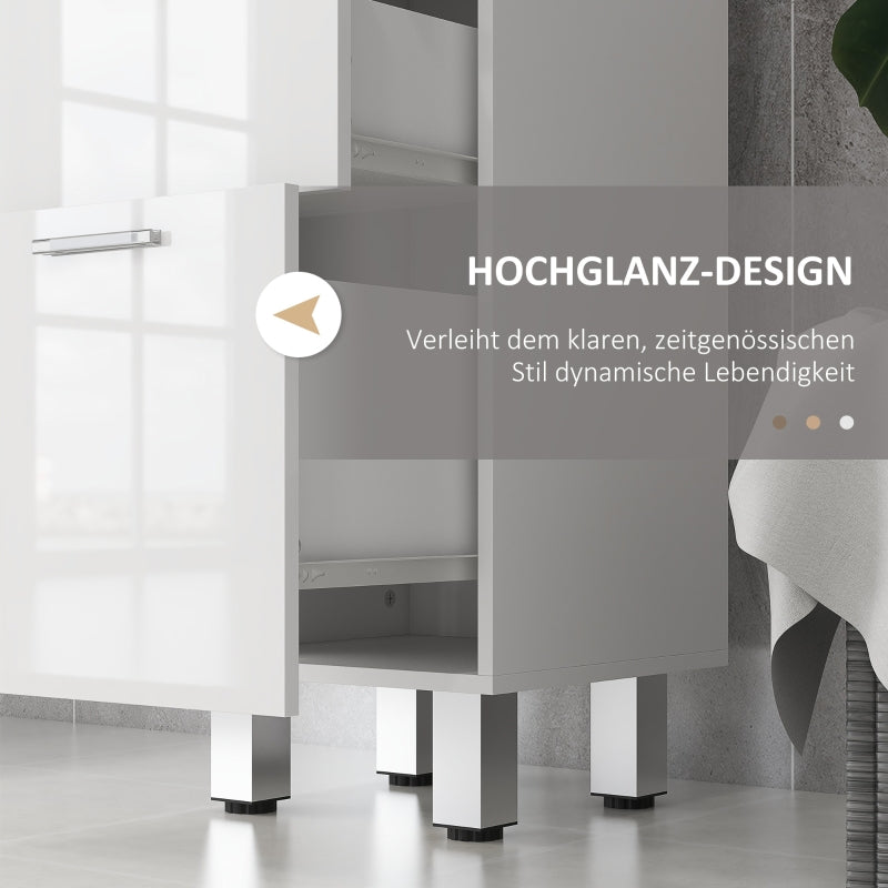Narrow Bathroom Cabinet Adjustable Shelf 3 Drawers, White
