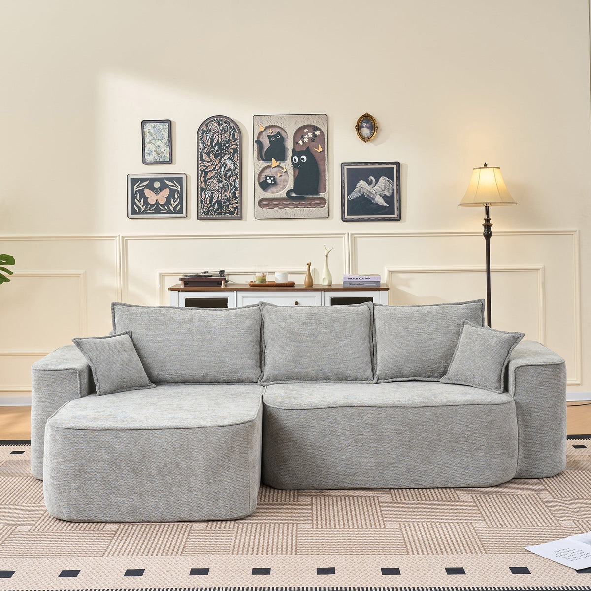 L-Shaped Corner Sofa Cloud Couch Modular Chaise XXL Deep Seat 262cm - Chenille Grey