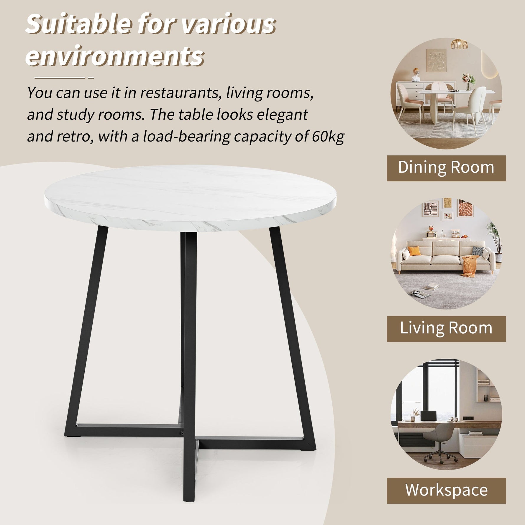 Dining Set 5-Piece Round Table Black Metal White MDF Black Velvet