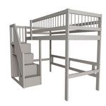 Solid Wood Children's Bed 90x200 with Storage Cabinet, Grey