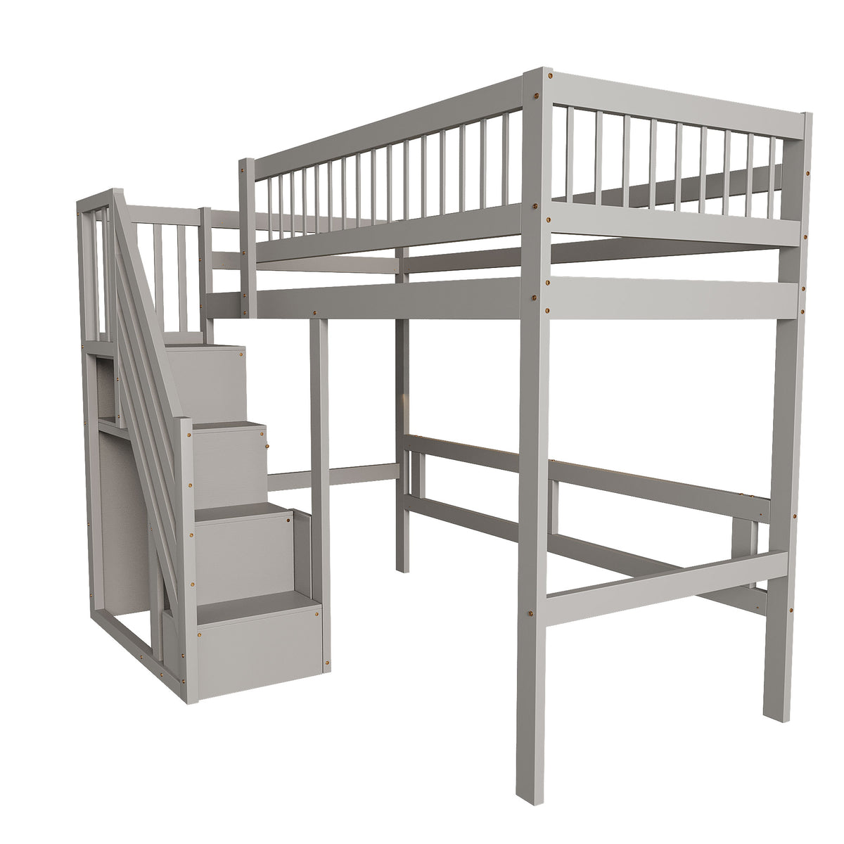Solid Wood Children's Bed 90x200 with Storage Cabinet, Grey