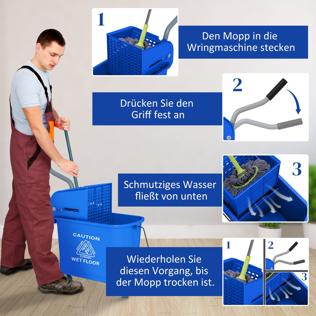 Cleaning Cart, 20L with Spin and Separator, Blue