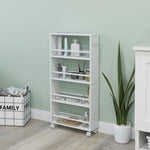 Rolling Trolley 4-Shelf Narrow Serving Storage 45x15x91cm White
