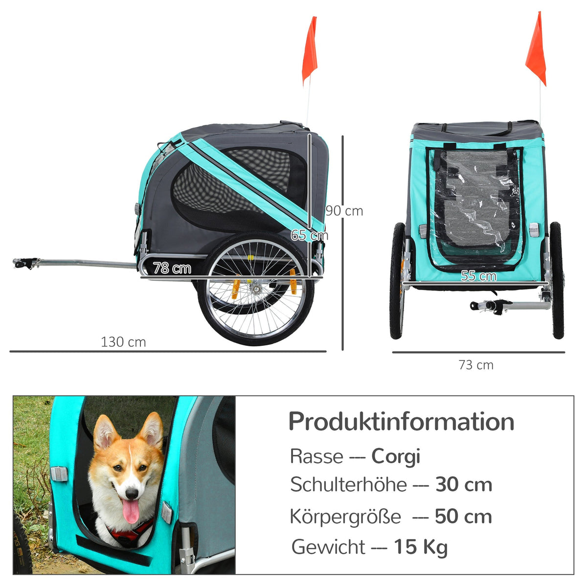 Dog Trailer, Bicycle Transporter, Oxford Fabric, Green