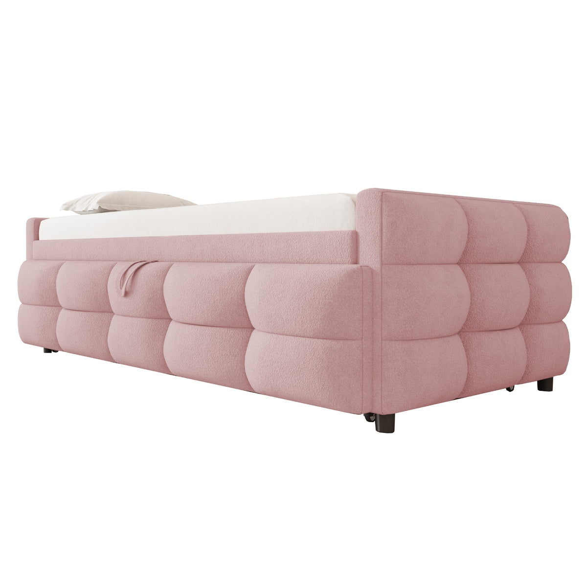 Upholstered Extendable Sofa Bed with Slatted Base, 90/180x190cm, Pink Teddy Velvet