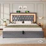 Upholstered Bed 180x200cm with LED & Storage, Grey Velvet