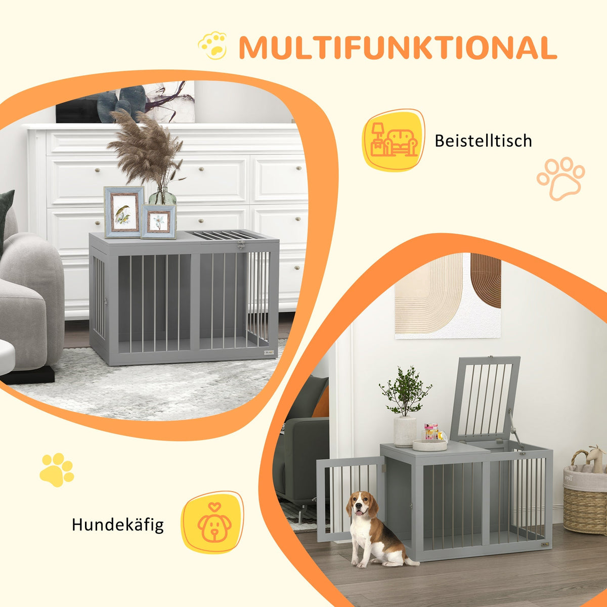 Dog Cage, 2 Doors, Lockable, Steel Mesh, Grey