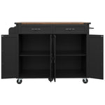 Kitchen Island Serving Trolley with Pull-out Worktop 4 Doors 2 Drawers Wood Grain Finish Black