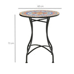 Garden Table Mosaic Bistro Side Table Round Ø60 cm, Ceramic Metal Red+Blue+White