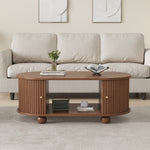 Coffee Table, 100 x 50 x 40 cm, Storage with Sliding Doors, Walnut