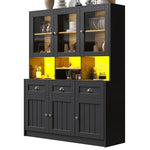 Tall Kitchen Cabinet 140x40x175cm Display Buffet Adjustable Shelves LED - White/Black