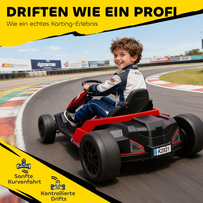 24V Electric Go-Kart with Drift Mode, Adjustable Seat and 5-Point Safety Harness, Red