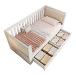Sofa Bed with 2 Drawers and Rounded Armrests, 90x190cm, White Wood