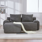 Modular 2-Seater Sofa with Ottomans, Cup Holder and Side Pocket, Dark Grey Corduroy