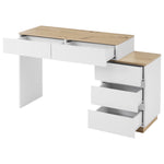 Desk and Dressing Table with 5 Storage Drawers, White and Oak