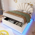 Upholstered Bed 140x200cm with Storage & LED Light, Beige Velvet
