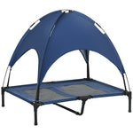 Dog Bed with Canopy, Foldable Elevated, Blue + Black