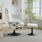 023 Recliner Chair, 5-Point Massage, Electric Heat, Footstool, 360° Swivel, Chenille Fabric White