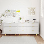 Modular Drawer Unit with 9 Drawers and Modern Sideboard Set, White and Gold
