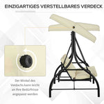 Outsuuny Porch Swing, 2-in-1 Reclining 3-Seater with Adjustable Sunroof, 240 kg, Beige