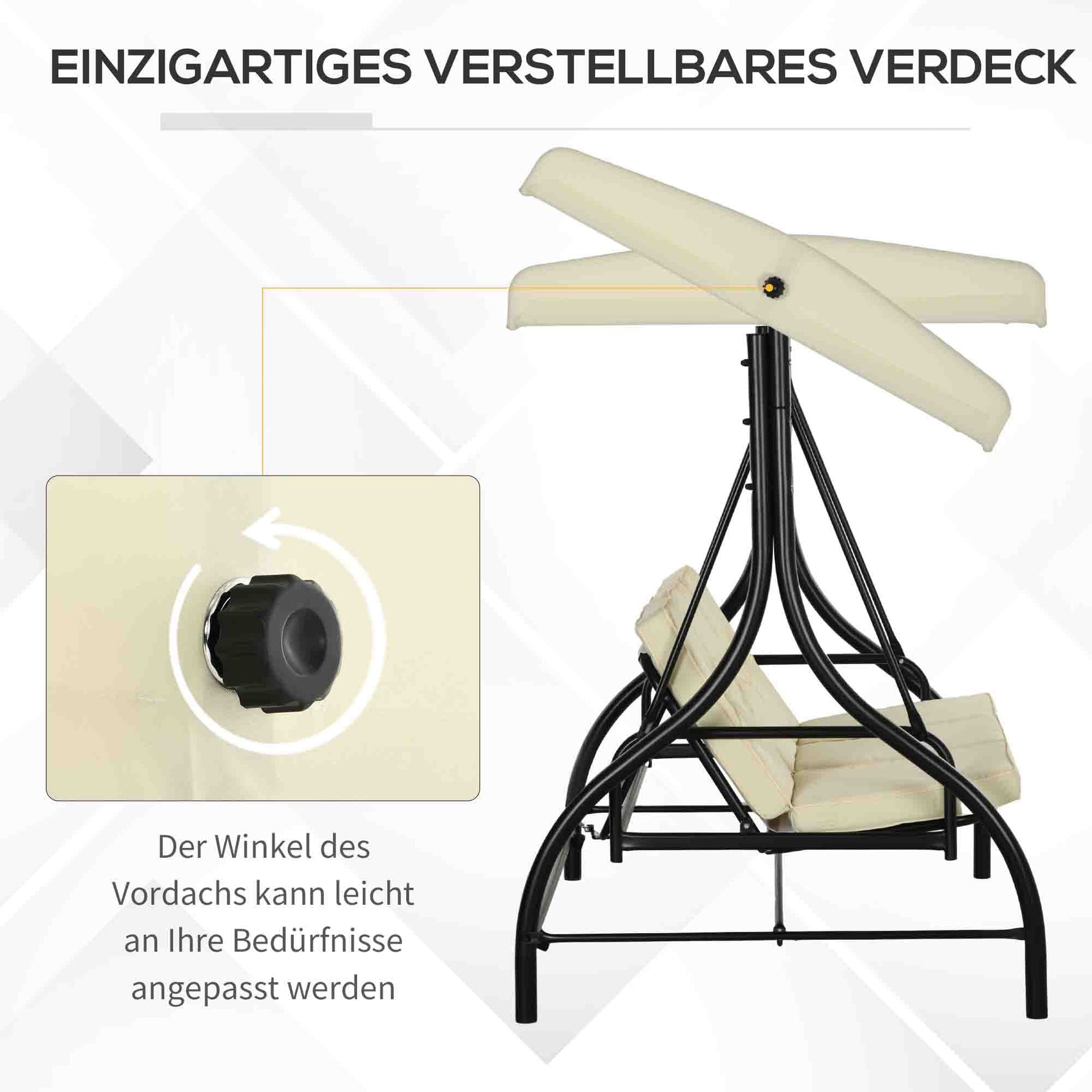 Outsuuny Porch Swing, 2-in-1 Reclining 3-Seater with Adjustable Sunroof, 240 kg, Beige