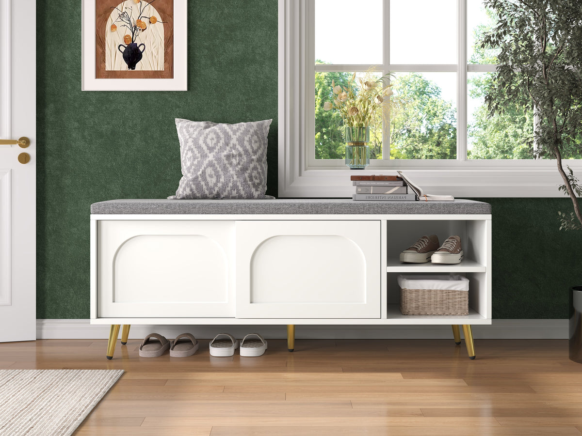 Shoe Bench Storage with Seat Cushion - White