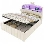 Upholstered Children Bed 140x200 Storage & LED, Beige Velvet
