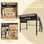 Loft Bed 140x200 cm with Storage Compartments, Black Metal