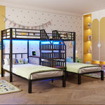 Bunk Bed with 3 Beds, LED Lights, Desk and USB Ports, Black