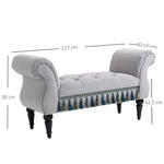 Bench Upholstered Bed Stool Wooden, Grey Polyester