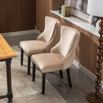 Dining Chair Set of 2 Button Tufting Solid Wood Frame Beige Velvet