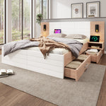 Double Wooden Bed, 180x200cm with 2 Drawers & USB Reading Light, Oak/White