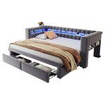 Upholstered Sofa Bed with Drawers & LED, Dark Grey Velvet