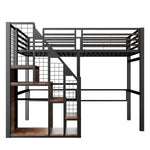 Bunk Bed with Safety Ladder 90x200 & Storage, Black Iron Frame