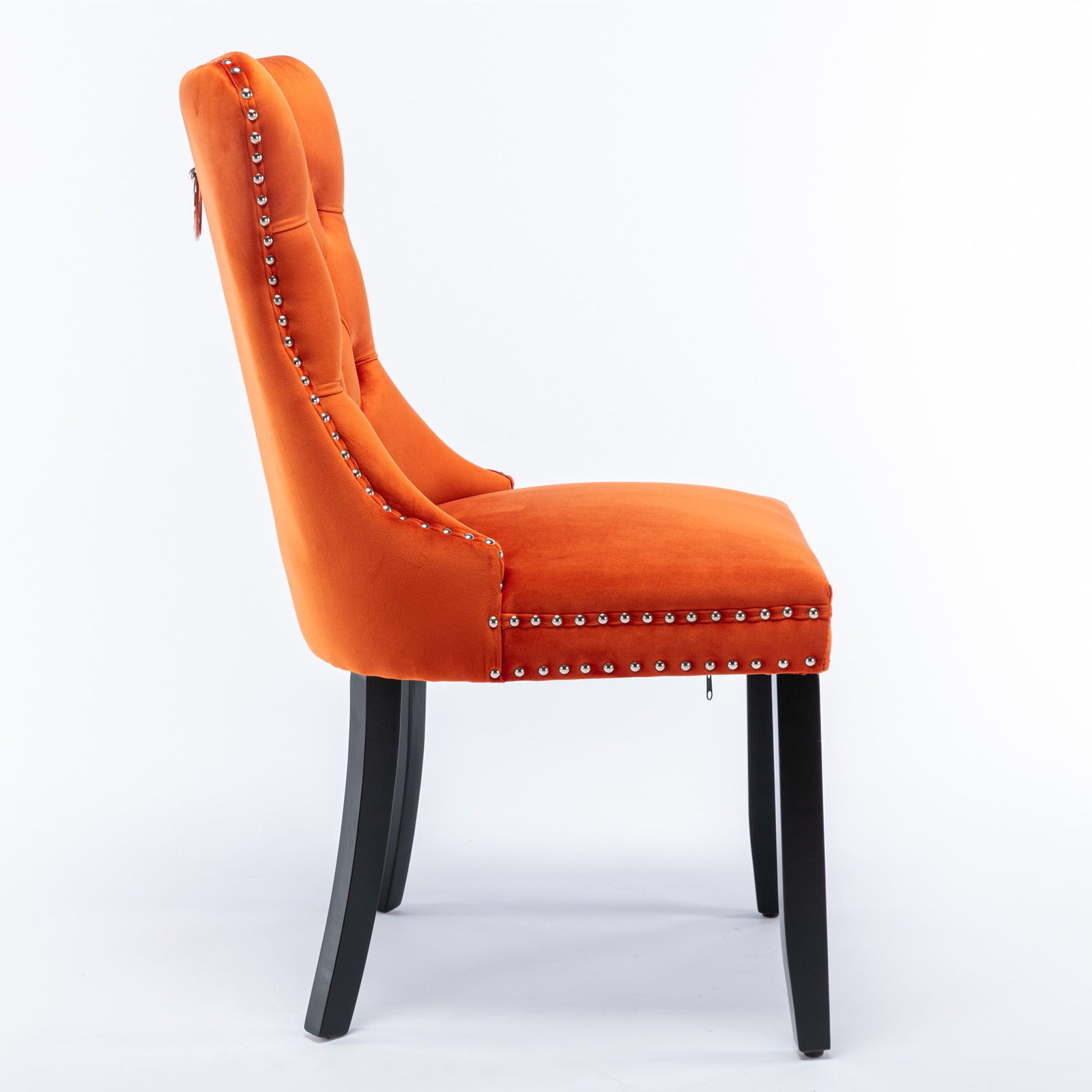 Nikki Collection Dining Chair Tufted Velvet Upholstered Solid Wood Legs 2-Pcs Set Orange