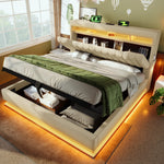 Upholstered Double Bed 180x200cm Hydraulic Base, Beige Bouclé